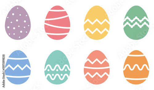 Easter Eggs.Set of colourful easter eggs with ornament. Vector Illustration.