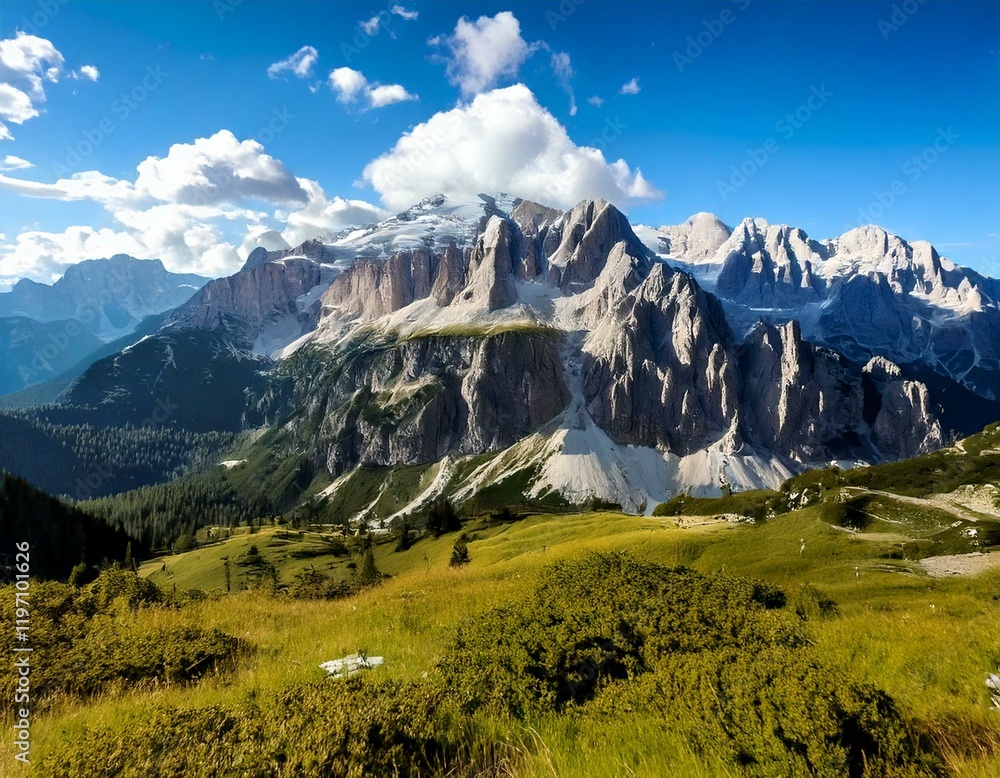 Fototapeta premium Picturesque Mountains of Alaska in summer. Snow covered massifs,
