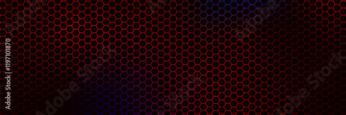 Abstract modern dark background red neon hexagons texture, honeycomb gradient colors, vector template backdrop banner.