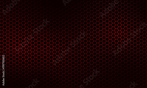 Abstract modern dark background red neon hexagons texture, honeycomb gradient colors, vector template backdrop banner.