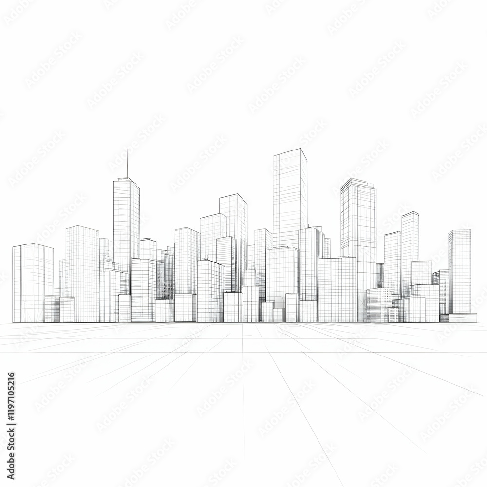 Fototapeta premium Wireframe Cityscape 3D Illustration
