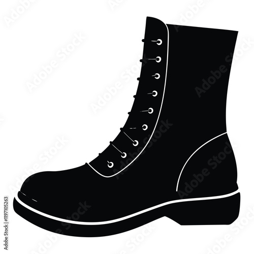 boot silhouette, Stylish black lace-up boot silhouette, Simple Black and White Illustration, vector  artwork