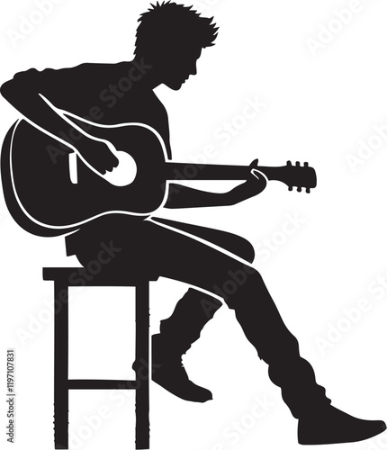 Silhouette of a Person Playing Guitar - Vector Illustration