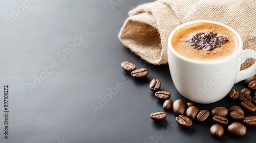 Savoring rich Turkish coffee with roasted beans on a dark surface photo