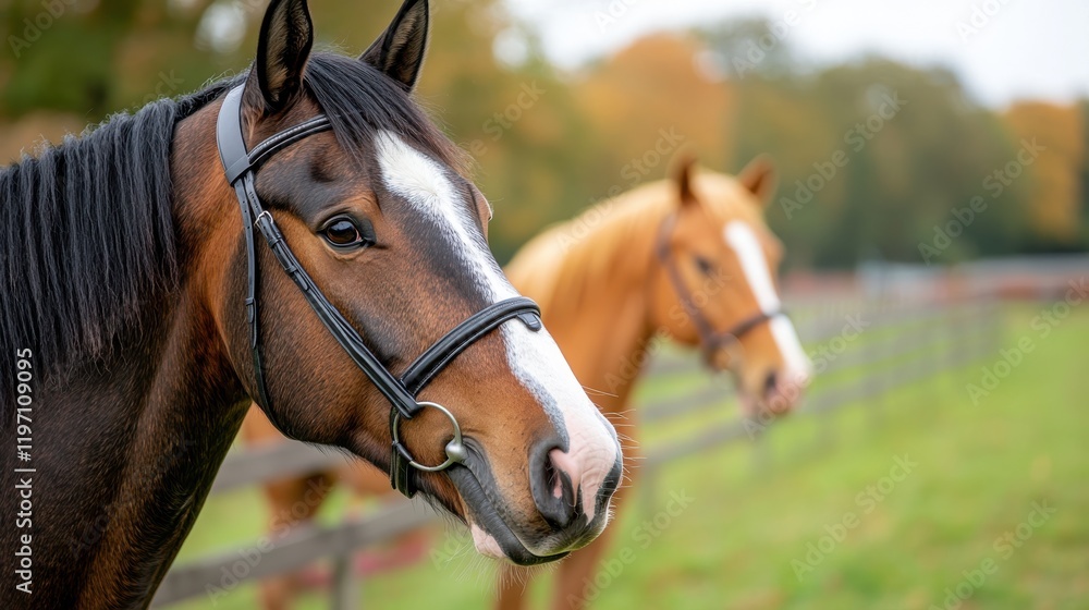 Obraz premium Horses in a tranquil meadow enjoying the beauty of nature together