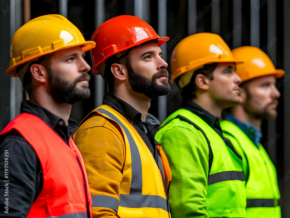 Construction Workers in Hard Hats Realistic Image Construction Workers in Hard Hats Realistic Image