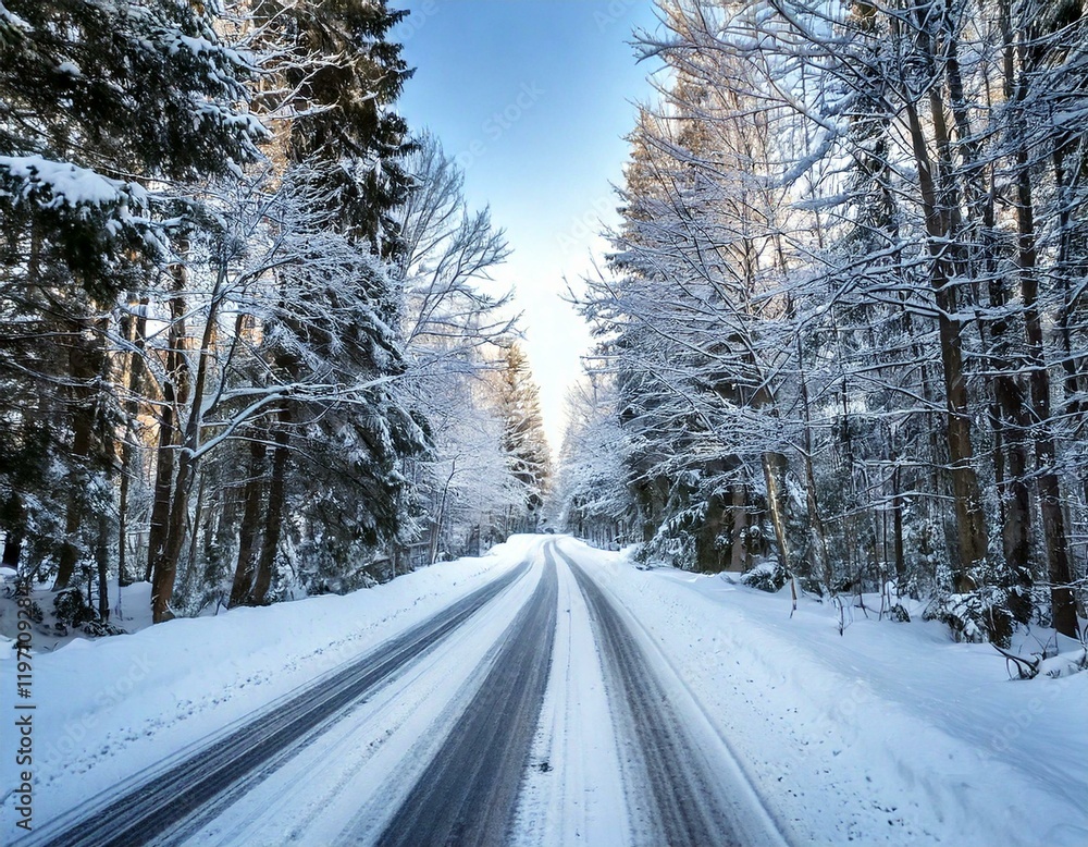 Obraz premium Winter mountain river in snow landscape. Snow landscape on