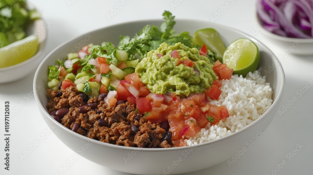 Colorful Bowl of Fresh Ingredients with Guacamole Colorful Bowl of Fresh Ingredients with Guacamole