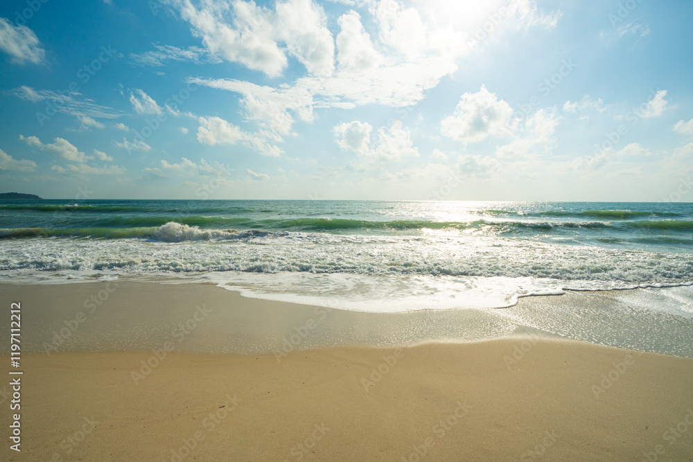 White sand beach exotic sea wave tropical sunny day White sand beach exotic sea wave tropical sunny day