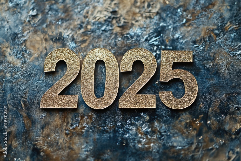 Shimmering digits 2025 stand out against textured, colorful back Shimmering digits 2025 stand out against textured, colorful back