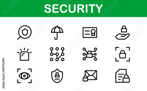 Premium Security Icons. Clean and Editable Vectors for Surveillance, Protection, Alarm Systems, and Cybersecurity Projects. photo