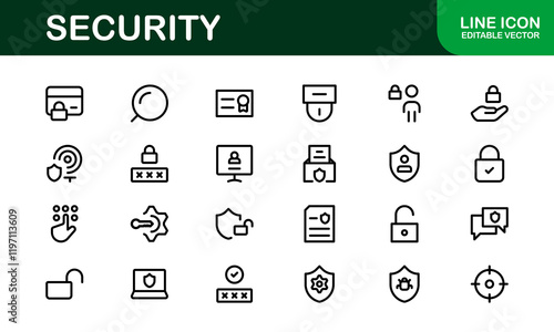 Premium Security Icons. Clean and Editable Vectors for Surveillance, Protection, Alarm Systems, and Cybersecurity Projects. photo