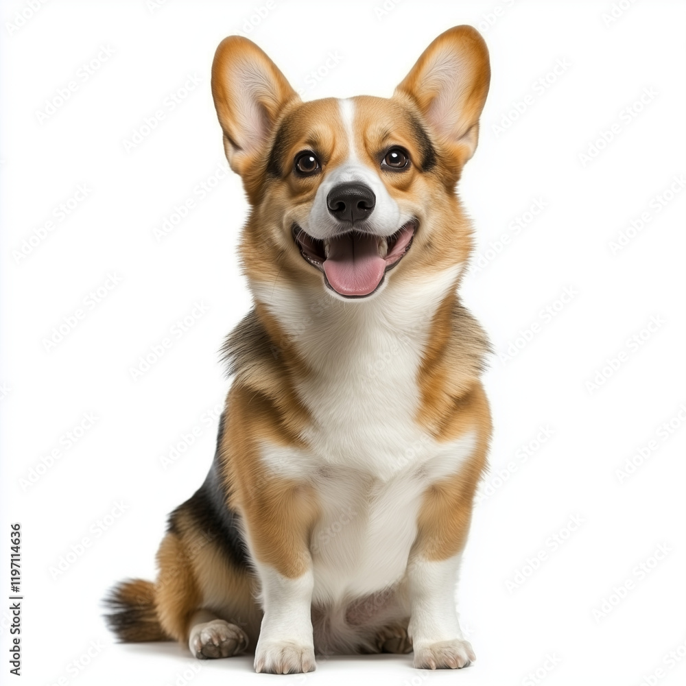 Smiling corgi sitting with big happy grin on white background Smiling corgi sitting with big happy grin on white background