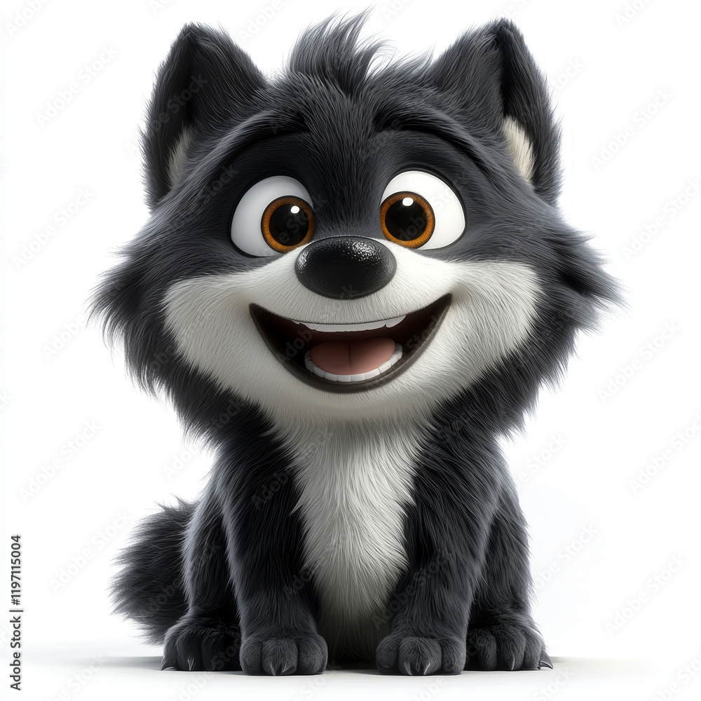 Obraz premium Cute Cartoon Werewolf Character With a Big Smile on White Background