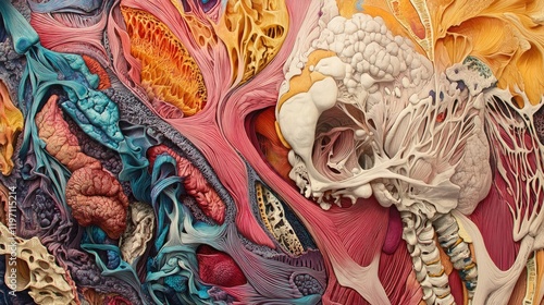 Wallpaper Mural A colorful and intricate cross-section of human muscles and bones, highlighting anatomical structures with scientific accuracy and vibrant color details Torontodigital.ca