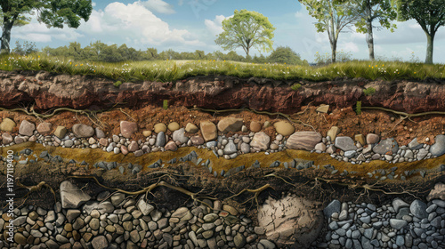 Obraz na płótnie a schematic cross-sectional view of the various layers of soil and rock. w salonie