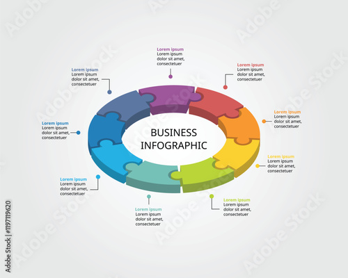 Jigsaw template with number for infographic for presentation for 9 element