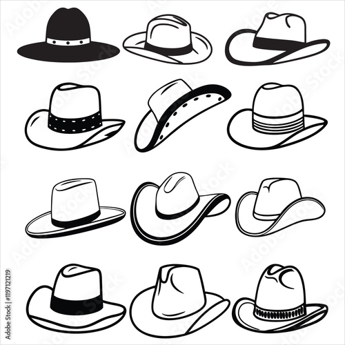 SET OF VECTOR VARIOUS COWBOY HATS SILHOUETTES