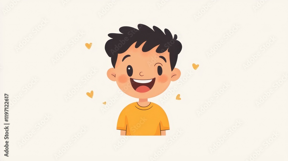 A cheerful graphic representation of a child wearing a vibrant yellow shirt, showcasing a joyful expression, set against a clean white backdrop A cheerful graphic representation of a child wearing a vibrant yellow shirt, showcasing a joyful expression, set against a clean white backdrop