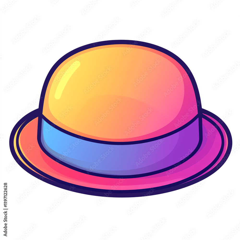 A vibrant, colorful bowler hat with a glossy finish, perfect for fashion and accessory-themed projects. A vibrant, colorful bowler hat with a glossy finish, perfect for fashion and accessory-themed projects.
