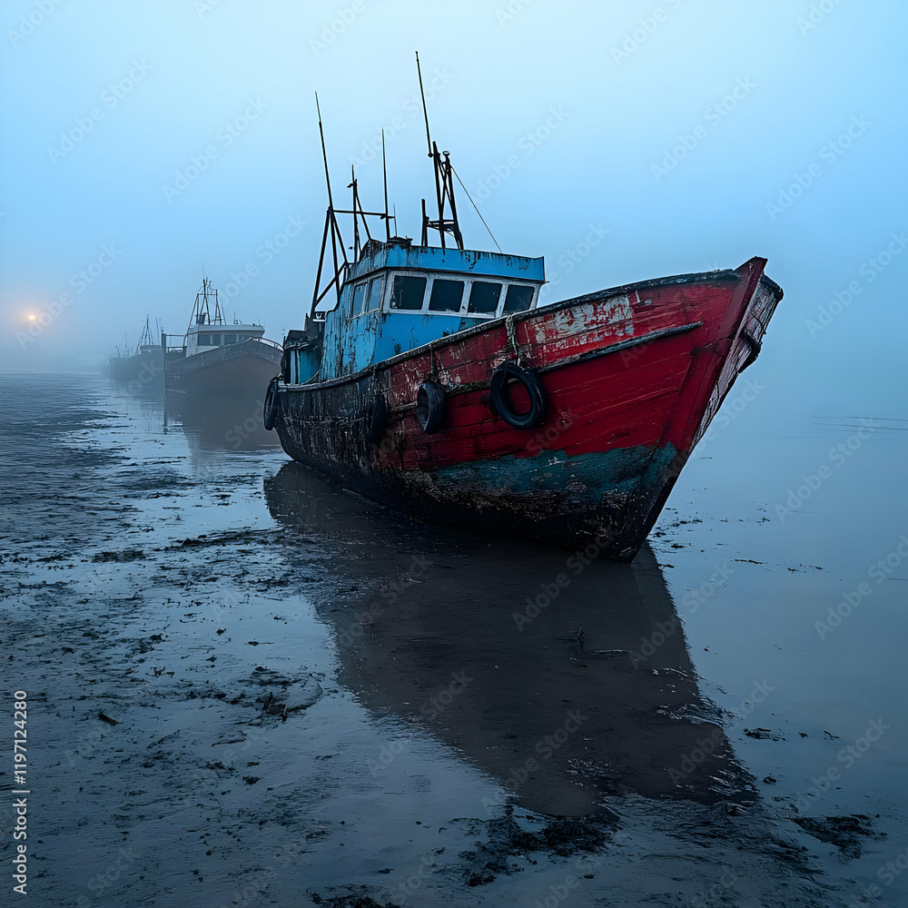 Misty Morning, Abandoned Fishing Boats Misty Morning, Abandoned Fishing Boats