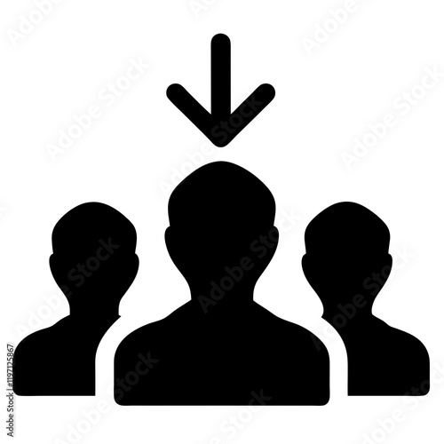 Three people are shown in a line, with the bottom person being the tallest. The top person is looking down, and the bottom person is looking up