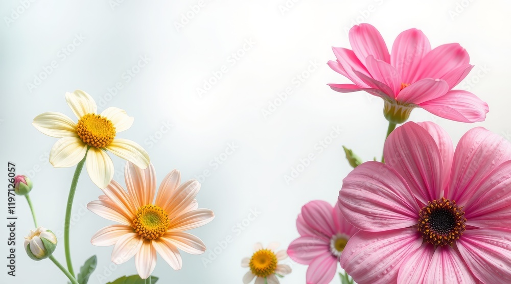 Soft pink and white flowers with a light, airy background Soft pink and white flowers with a light, airy background