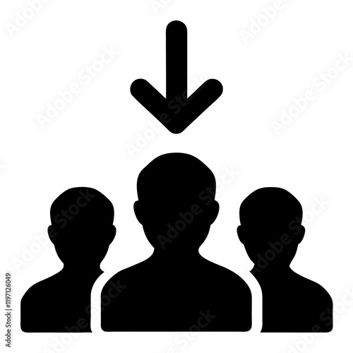 Three people are shown in a line, with the bottom person being the tallest. The top person is looking down, and the bottom person is looking up