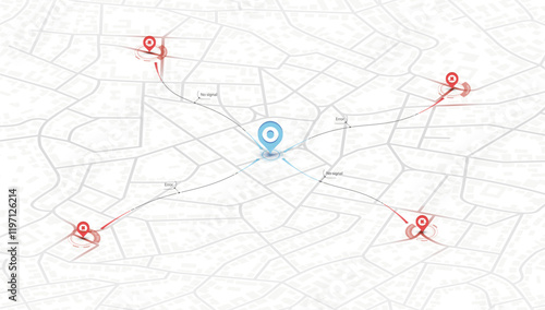 Error with map navigation with red color point markers. Navigation system broke. Vector illustration on white background
