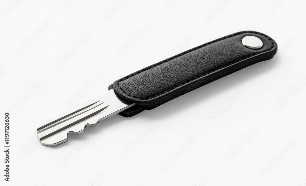 Sleek Black Leather Key Organizer with Silver Key: A Modern Minimalist Design