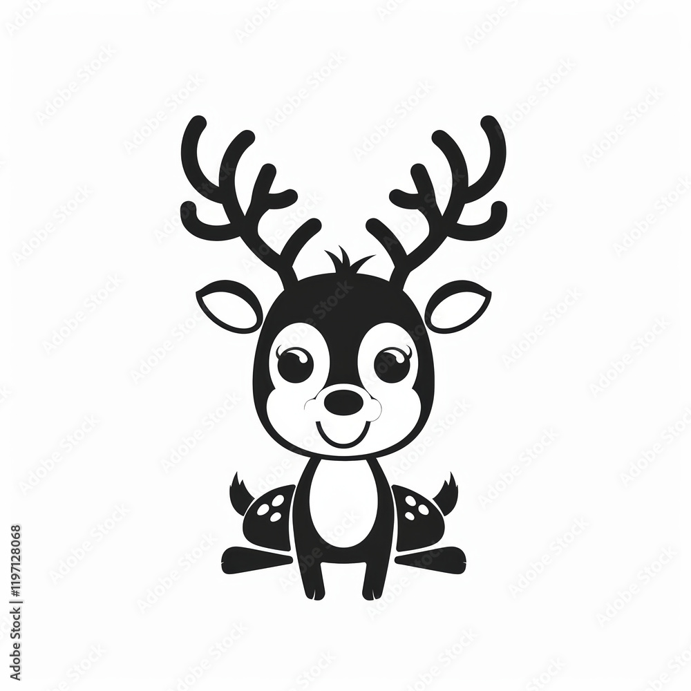 Naklejka premium Cute Reindeer Vector Logo With Black and White Outline Design
