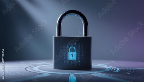 Wallpaper Mural Cybersecurity: A digital padlock stands guard, its glowing binary code a testament to robust data protection. Torontodigital.ca