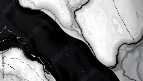 Abstract Black and White Marble Texture with Flowing Organic Pattern