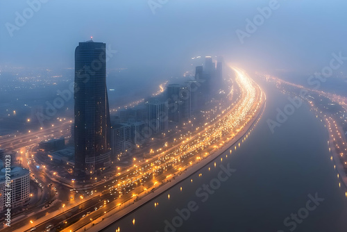 Cityscape Aerial Night Illustration