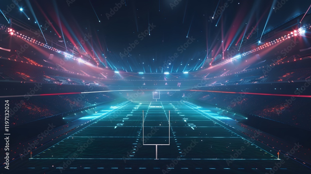 A stadium with a field and a goal A stadium with a field and a goal