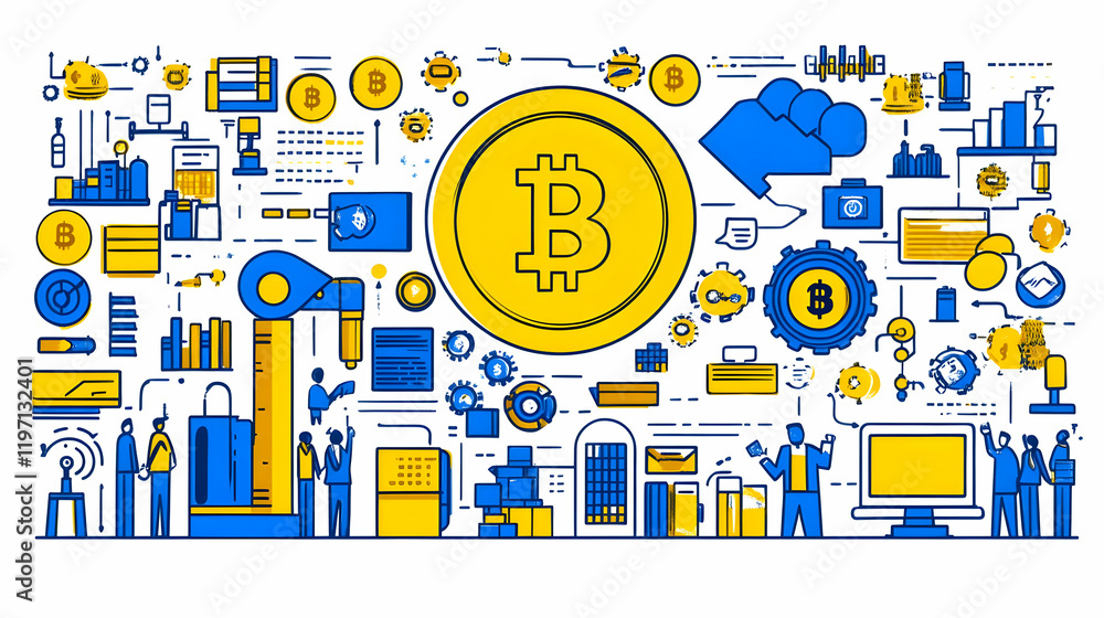Obraz premium Bitcoin Mining Illustration: Cryptocurrency Technology