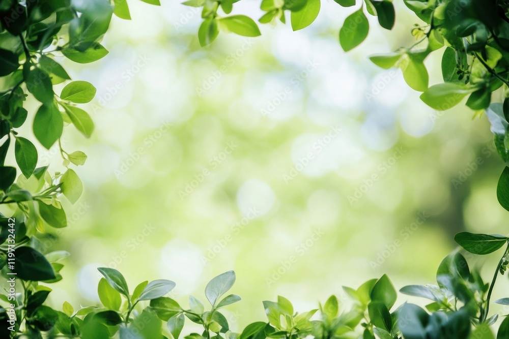 Natural frame created by lush green leaves with empty space for text in a sunny outdoor setting. Generative AI Natural frame created by lush green leaves with empty space for text in a sunny outdoor setting. Generative AI