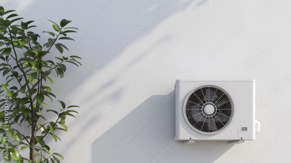 Naklejka premium A white air conditioner with a fan on it