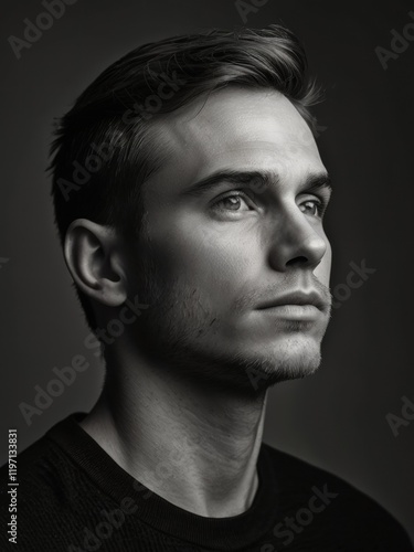 male model Blackand white photograph close up photo