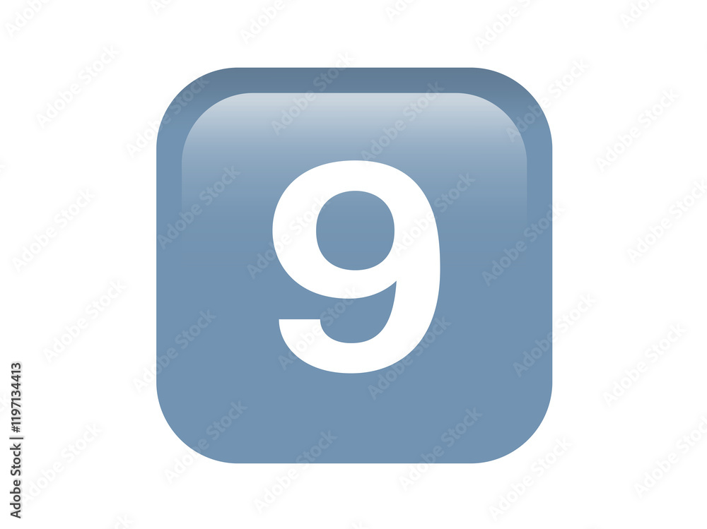 Shinny gradient blue keycap white digit nine icon button Shinny gradient blue keycap white digit nine icon button