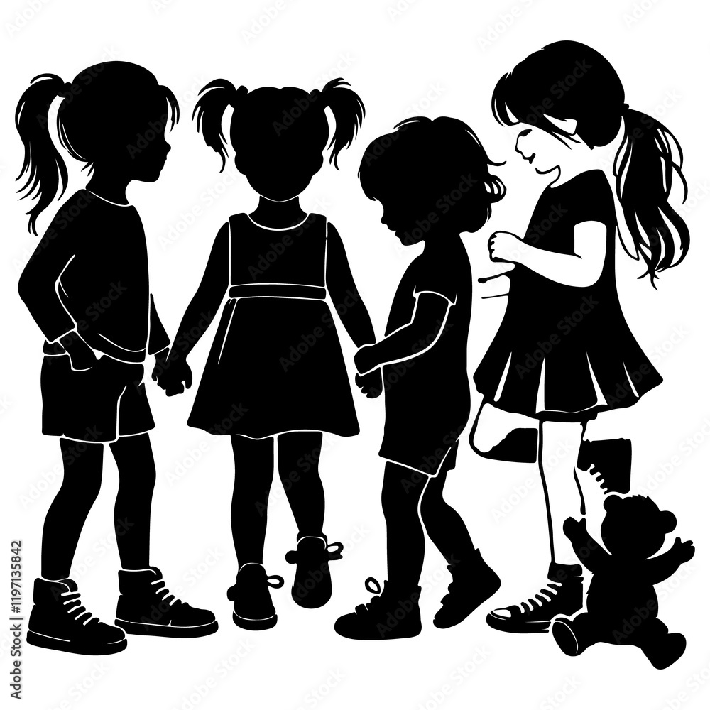 Kids Silhouette black vector the white background Kids Silhouette black vector the white background
