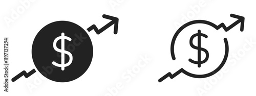 Dollar rate increase icon. Dollar currency rise vector signs