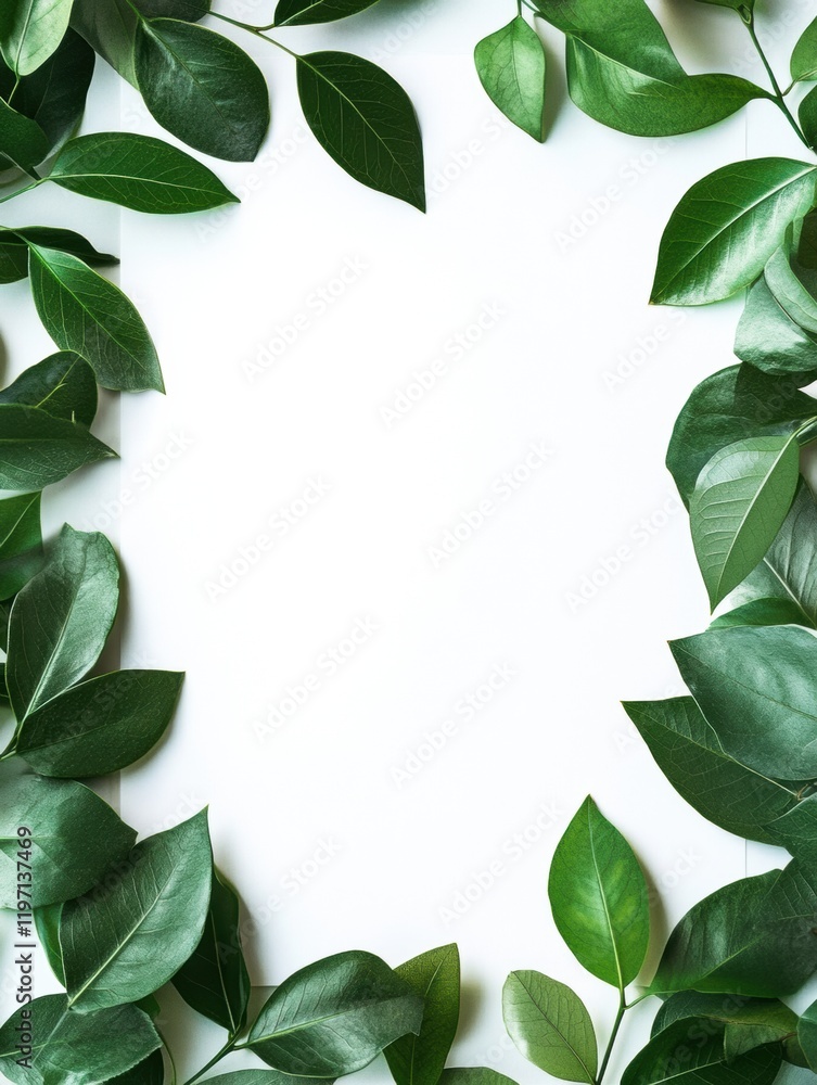 Naklejka premium Create custom designs with a green leaf border and ample space for text invitations or quotes in various creative projects. Generative AI