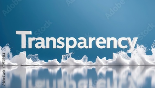 TRANSPARENCY text title in center and brush clean streamline clarify reduce focus in sky blue white silver colors