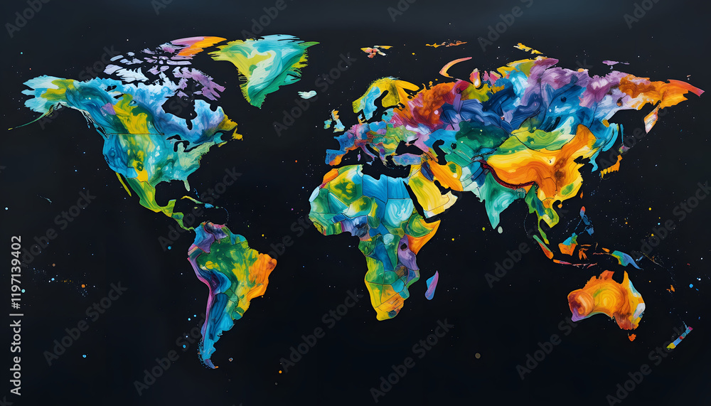 Fototapeta premium Abstract world map in vibrant hues