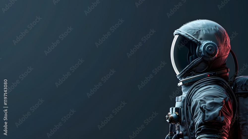 A man in a space suit is standing in front of a blue background A man in a space suit is standing in front of a blue background