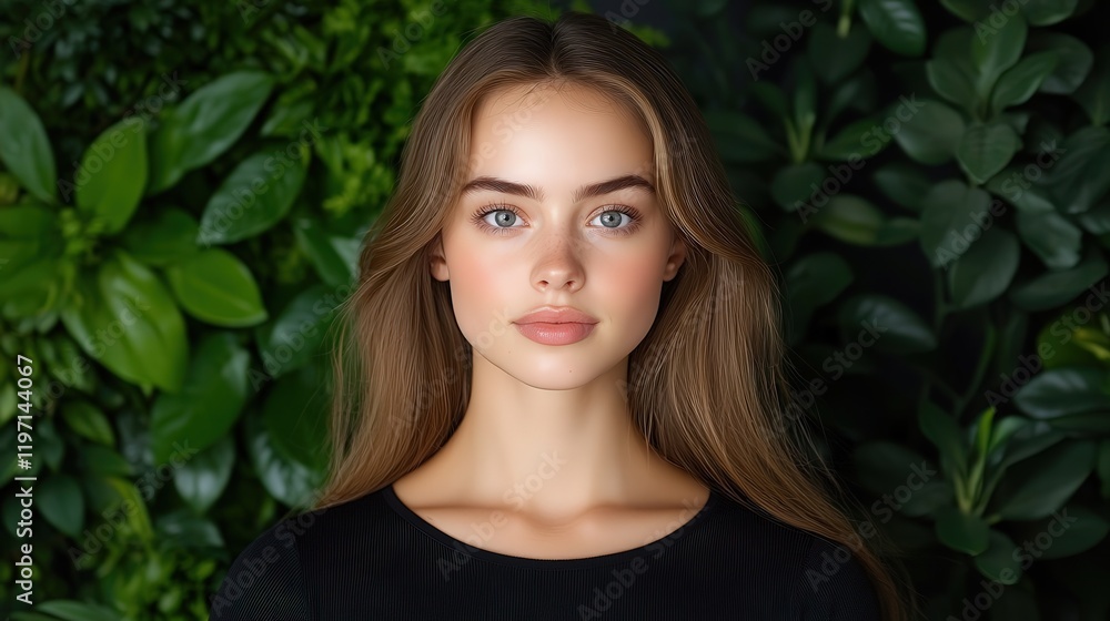 Captivating Portrait of a Woman with Long Hair and Striking Blue Eyes Radiating Confidence and Beauty in a Natural Outdoor Setting in Soft Light Captivating Portrait of a Woman with Long Hair and Striking Blue Eyes Radiating Confidence and Beauty in a Natural Outdoor Setting in Soft Light