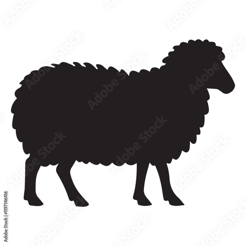 Sheep standing silhouette vector illustration, Ovis aries clipart Design