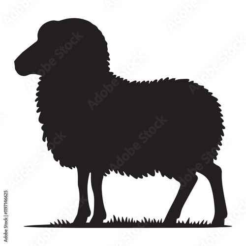 Sheep standing silhouette vector illustration, Ovis aries clipart Design