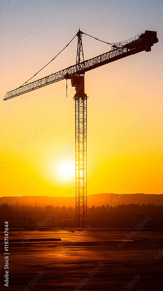 Sunset Silhouette Construction Crane Sunset Silhouette Construction Crane